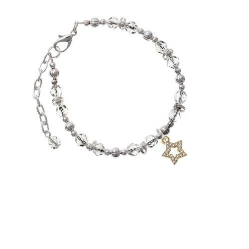 Goldtone Open Star with Clear AB Crystals Clear Beaded Bracelet