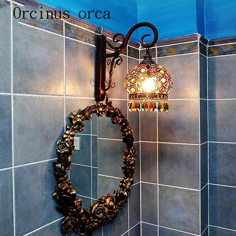 European style of the ancient Mediterranean crystal lamp iron bedroom bedside lamp wall lamp creative in Southeast Asia
European style of the ancient Mediterranean crystal lamp iron bedroom bedside lamp wall lamp creative in Southeast Asia