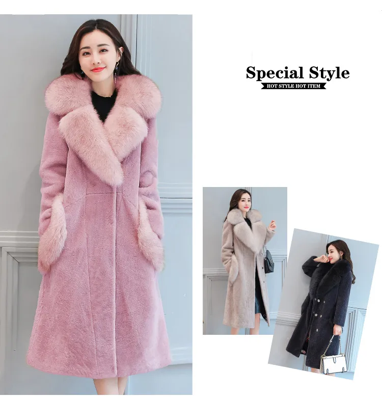 2018 Autumn And Winter Sheep Sheared Coat Women Medium Long Faux Fur Coat High Imitation Fox Fur Collar Manteau Femme Hiver AS080 (21)