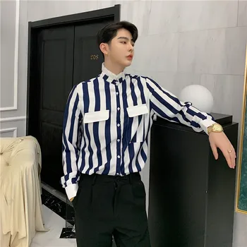 Men High Street Vintage Fashion Hip Hop Stand Collar Slim Fit Long Sleeve Casual Stripe Shirt Male Party Dress Shirt
Men High Street Vintage Fashion Hip Hop Stand Collar Slim Fit Long Sleeve Casual Stripe Shirt Male Party Dress Shirt