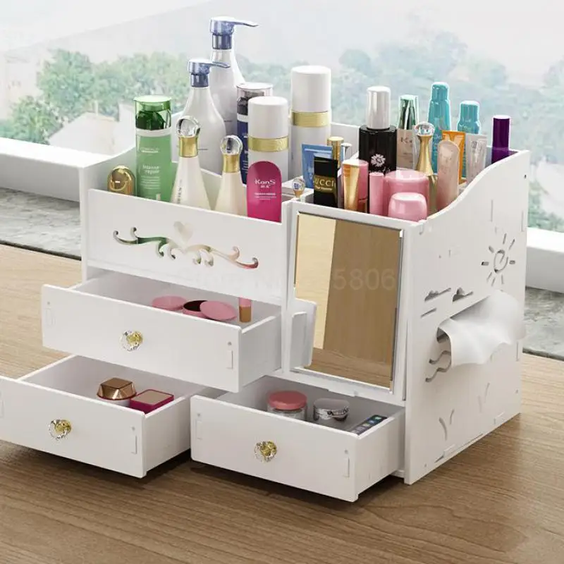 European Desktop Cosmetics Receiving Box Plastic Home Finishing Box Mini Dressing Table With Mirror Shelf
European Desktop Cosmetics Receiving Box Plastic Home Finishing Box Mini Dressing Table With Mirror Shelf