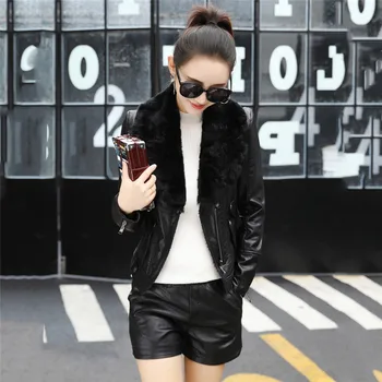 Women PU Leather Locomotive Jacket Rex Rabbit Fur Collar Short Jacket Female Quilted Cotton jacket 2018 Winter New Outerwear 677
Women PU Leather Locomotive Jacket Rex Rabbit Fur Collar Short Jacket Female Quilted Cotton jacket 2018 Winter New Outerwear 677