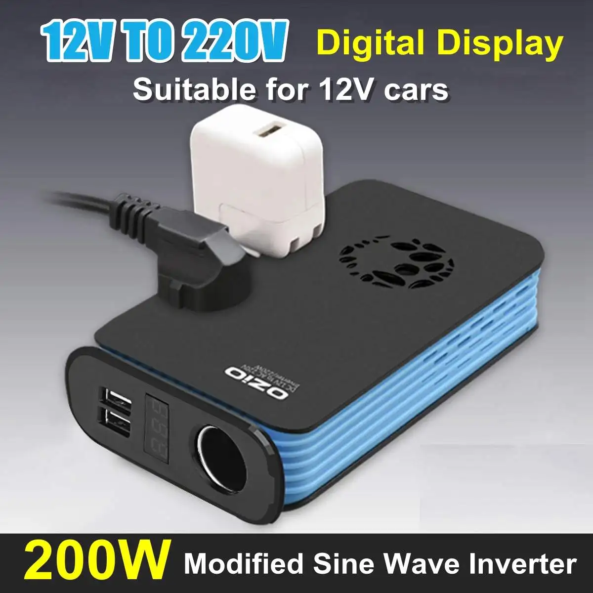 

Mini Car Inverter 12V 220V 200W Voltage Converter Transformer DC 12V/24V To AC 220V LCD Display Inverter Inversor For Car Truck