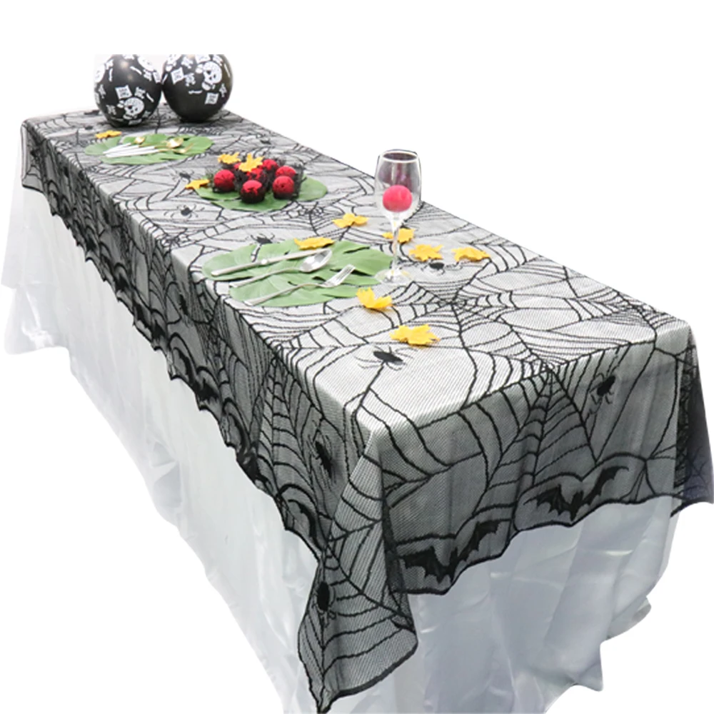 

New 1Pcs 240*120cm Rectangle Lace Black Spider Web Halloween Tablecloth Tablecover Overlay Halloween party Home Decoration Props