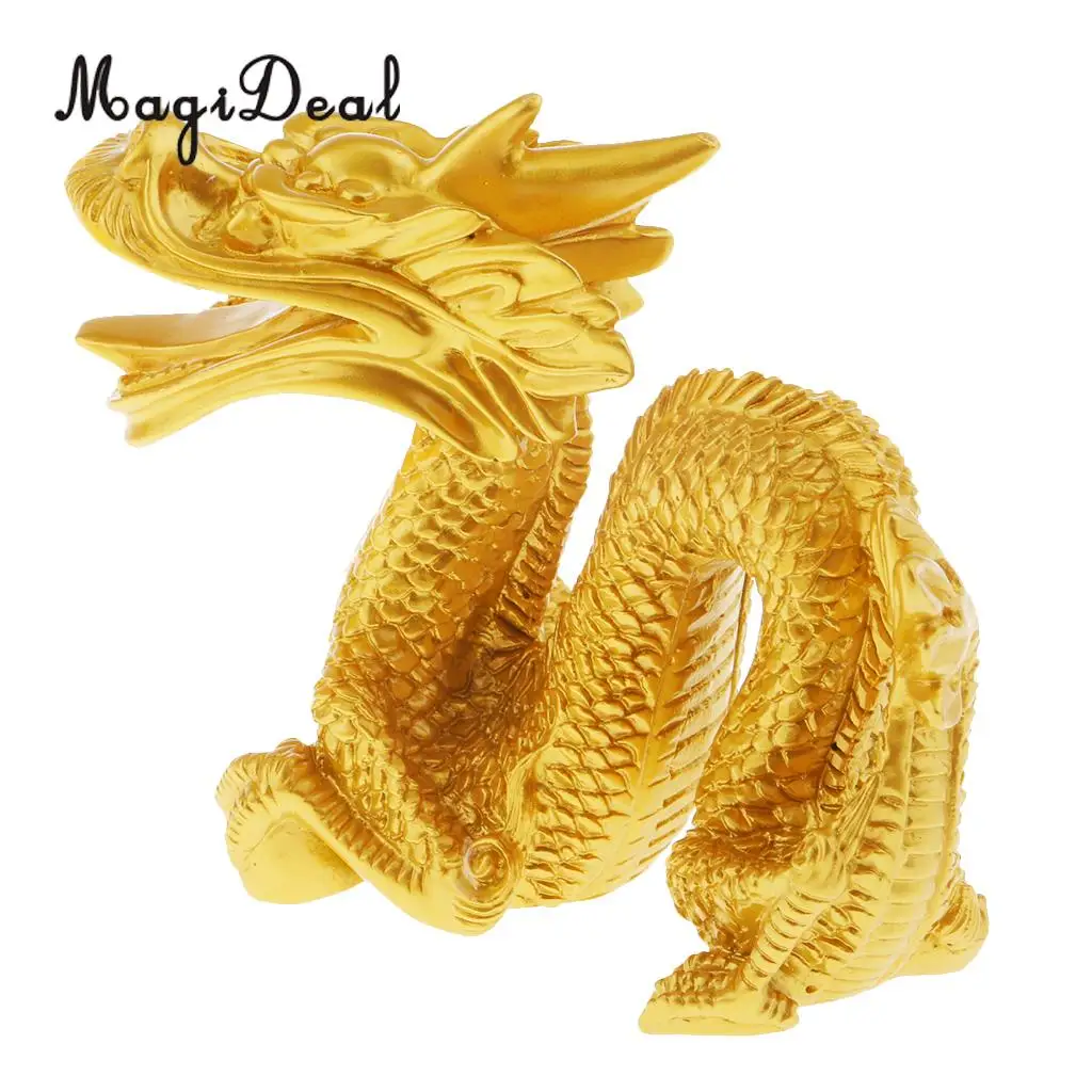 Chinese Zodiac Resin Unicorn Dragon Figurine Hand Painted Gold Home Ornaments Gold