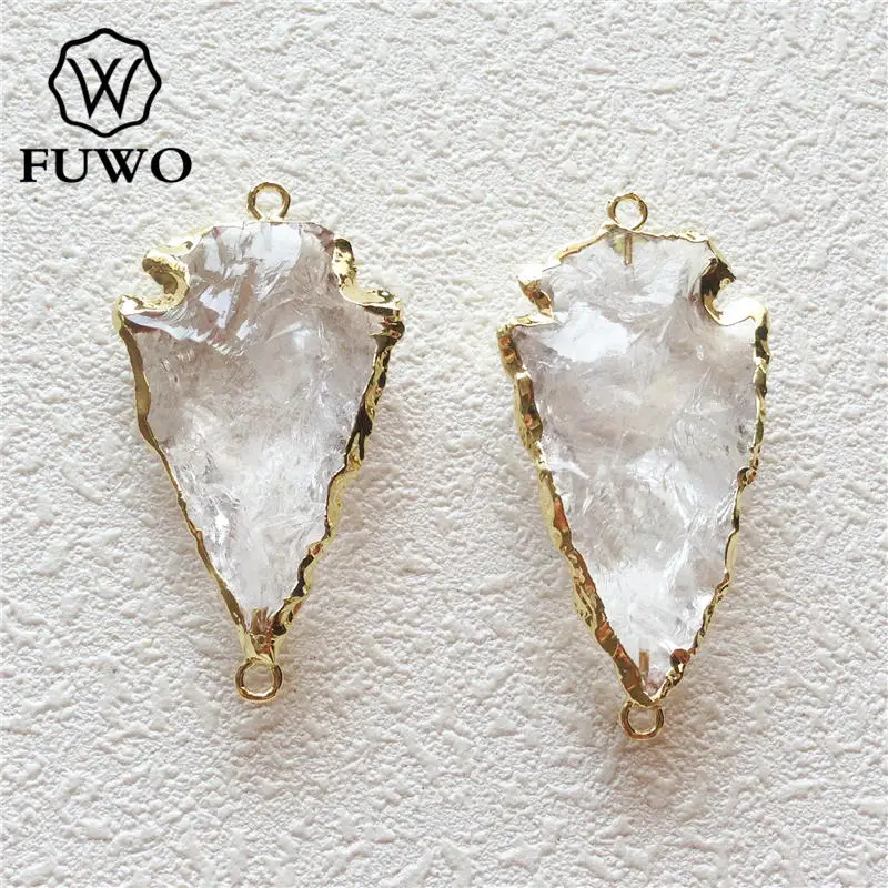FUWO Clear Quartz Arrowhead Connector Pendant With 24K Gold Color Plated Edge Fashion Rough Quartz For Bracelets Making PD158
FUWO Clear Quartz Arrowhead Connector Pendant With 24K Gold Color Plated Edge Fashion Rough Quartz For Bracelets Making PD158