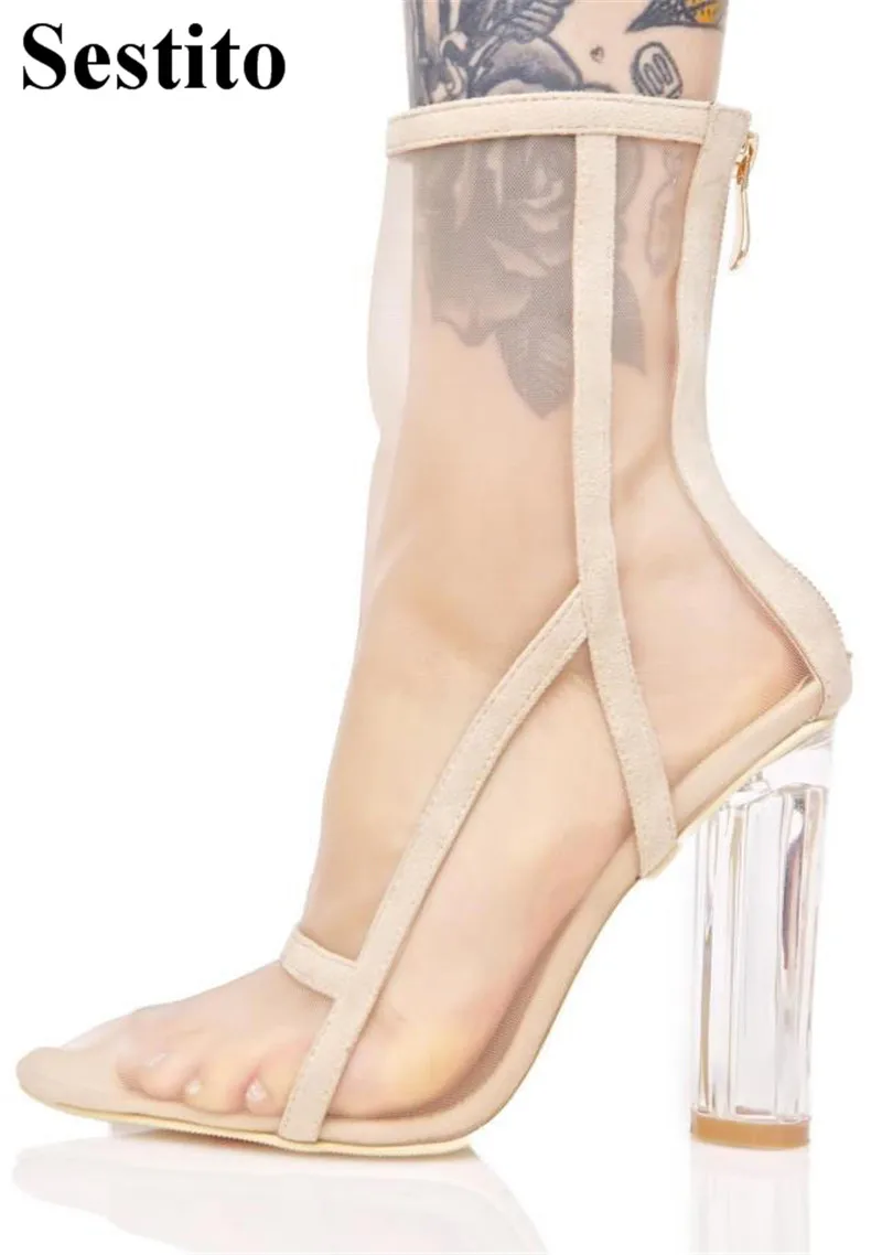 Newest Fashion Black Mesh Pointed Toe Short Boots Mid-Calf Boots For Women Transparent Round Heels Zip Women Shoes Spring/Autumn
Newest Fashion Black Mesh Pointed Toe Short Boots Mid-Calf Boots For Women Transparent Round Heels Zip Women Shoes Spring/Autumn
