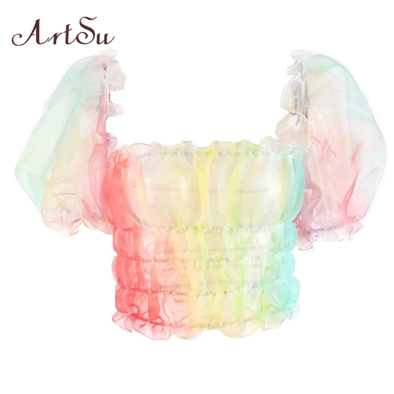 ArtSu Rainbow Shirt Mesh Top Short Sleeve Transparent Sexy Tops Ruffle Backless Boho Crop Tshirt T-shirt Femme Summer ASTS21083
ArtSu Rainbow Shirt Mesh Top Short Sleeve Transparent Sexy Tops Ruffle Backless Boho Crop Tshirt T-shirt Femme Summer ASTS21083