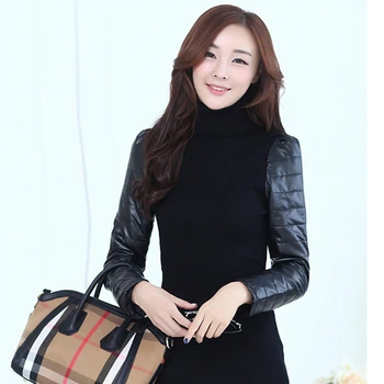 2016 autumn new fashion women sweaters and pullovers Turtleneck pu lengther patchwork long sleeve oversized sweaters OM179
2016 autumn new fashion women sweaters and pullovers Turtleneck pu lengther patchwork long sleeve oversized sweaters OM179