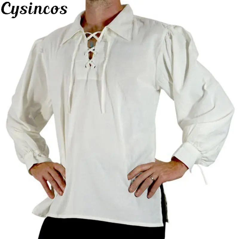 CYSINCOS Male Medieval Renaissance Cosplay Costume Blouse Spring Autumn Lacing Up Mandarlin Collar Bandage Black White Shirts
CYSINCOS Male Medieval Renaissance Cosplay Costume Blouse Spring Autumn Lacing Up Mandarlin Collar Bandage Black White Shirts