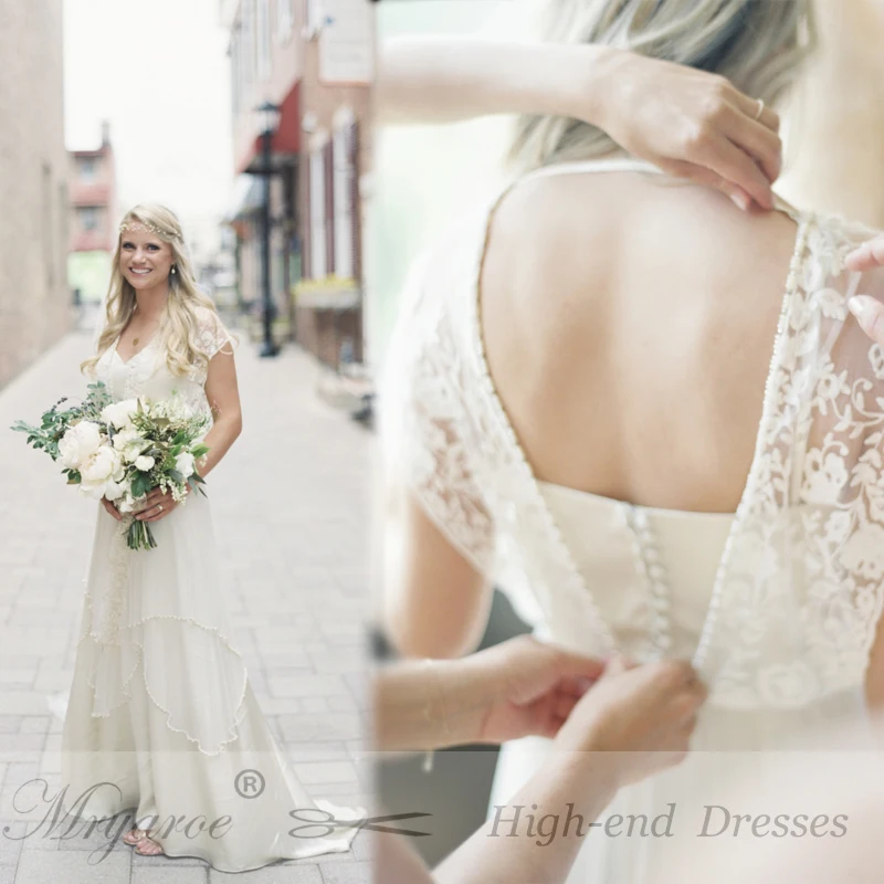 Mryarce Unique Style Bohemian Chic Vintage Wedding Dresses Lace Beadin