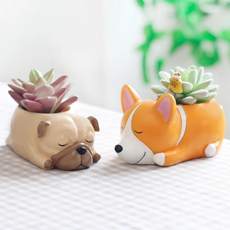 

1pcs 2018 New Flowerpot Puppy Resin Planter for Succulents Cute Corgi Mini Desktop Pot Jardin Bonsai Decoration Gift For home