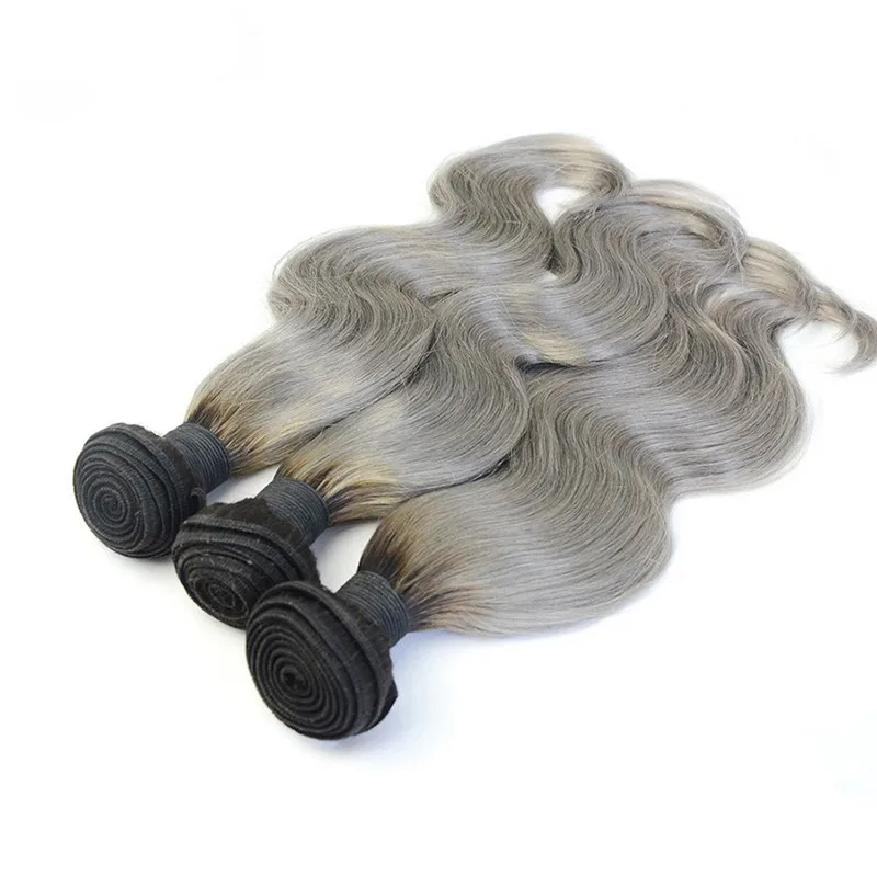 10-28 Ombre Brazilian Hair Dark Root Ombre Grey Hair 3pcslot Brazilian Silver Body Wave Hair Weaves (3)