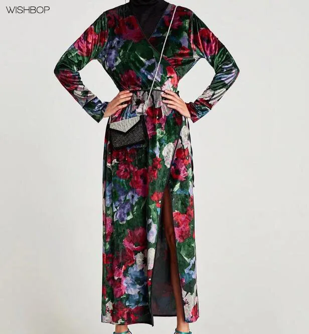2017AW Woman NEW Fashion Midi Colored Floral Printed Velvet Kimono Wrap Dress Tied Bow Side V-neck long sleeves Front Vent
2017AW Woman NEW Fashion Midi Colored Floral Printed Velvet Kimono Wrap Dress Tied Bow Side V-neck long sleeves Front Vent