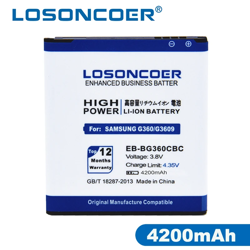 LOSONCOER 4200mAh EB-BG360CBC Battery For Samsung Galaxy Core Prime G360 G3608 G3606 G3609 Galaxy J2 Win 2 Duos TV SM-G360BT
LOSONCOER 4200mAh EB-BG360CBC Battery For Samsung Galaxy Core Prime G360 G3608 G3606 G3609 Galaxy J2 Win 2 Duos TV SM-G360BT