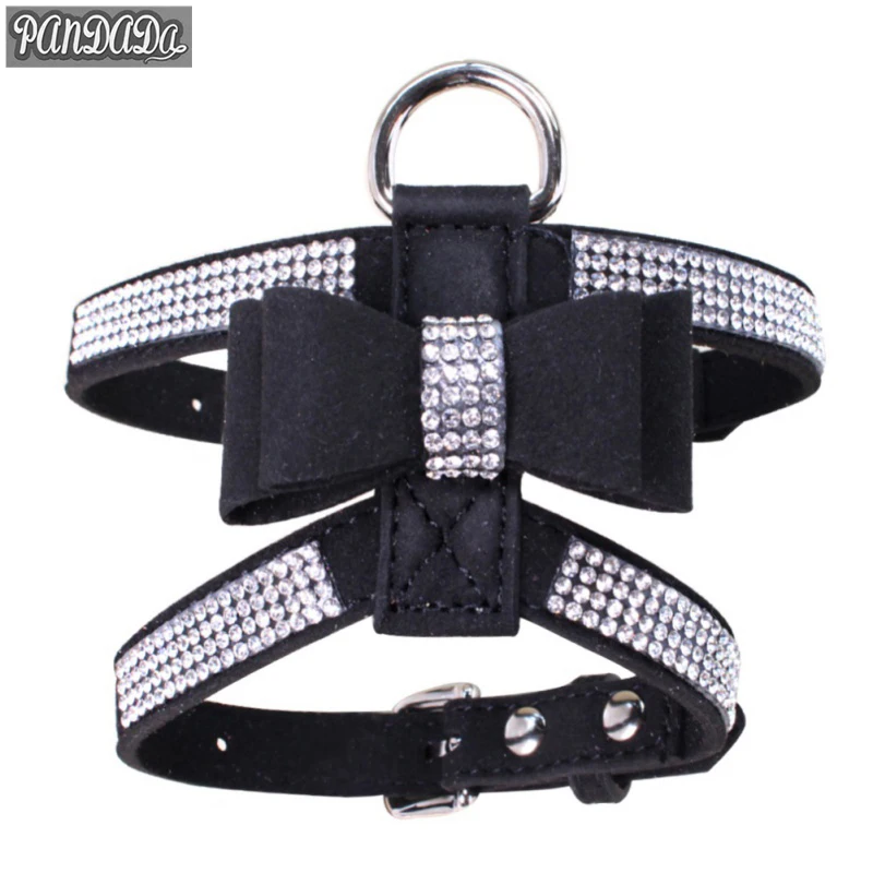 Фото Bling Rhinestone Bow Knot Leather Dog Leash Collar Pet Puppy Lead Harness Walking Chest Strap | Дом и сад