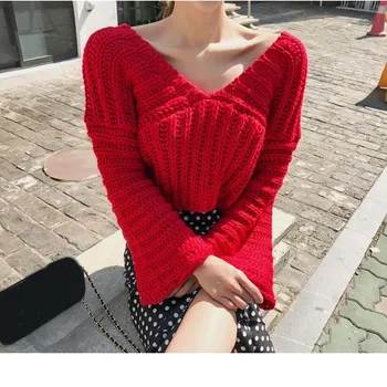 Spring Autumn Hollow Out Crop Sweater Women V-Neck Knitted Sweater Pullover Female Long Sleeve Flare Sleeve Sweater
Spring Autumn Hollow Out Crop Sweater Women V-Neck Knitted Sweater Pullover Female Long Sleeve Flare Sleeve Sweater
