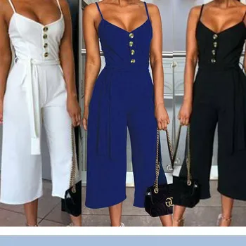 New Style Womens V Neck Sleeveless Solid Color Button Lace Up Jumpsuit Ladies Summer Casual Loose Playsuit
New Style Womens V Neck Sleeveless Solid Color Button Lace Up Jumpsuit Ladies Summer Casual Loose Playsuit
