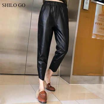 SHILO GO Leather Pants Womens Spring England sheepskin genuine leather Pants stretch high waist Casual loose black harem pants
SHILO GO Leather Pants Womens Spring England sheepskin genuine leather Pants stretch high waist Casual loose black harem pants