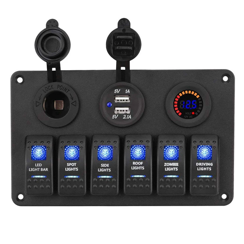 6 Gang Car Switch Panel Dual USB Car Charger 2.1A Auto Boat Marine Cigarette Lighter Rocker Switch Panel Digital 12 V Voltmeter
6 Gang Car Switch Panel Dual USB Car Charger 2.1A Auto Boat Marine Cigarette Lighter Rocker Switch Panel Digital 12 V Voltmeter