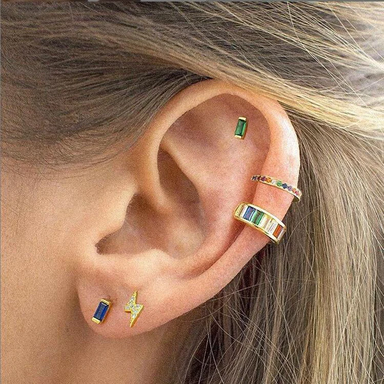 925 sterling silver jewelry earring wholesale minimal simple rainbow colorful cz design mini baguette cz stack stud earrings
925 sterling silver jewelry earring wholesale minimal simple rainbow colorful cz design mini baguette cz stack stud earrings