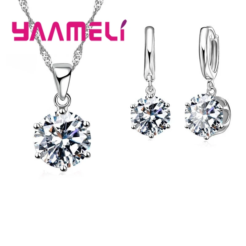 925 Sterling Silver Pendant Necklace Earrings Six Claws Design Jewlery Set For Women Anniversary Party Fashion Accessory
925 Sterling Silver Pendant Necklace Earrings Six Claws Design Jewlery Set For Women Anniversary Party Fashion Accessory
