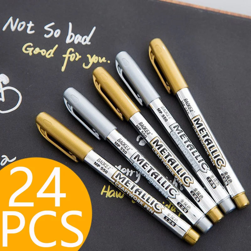 24pcs/set Markers Pen Set Gold Silver Colored Plastic Oily Quick Drying Permanent Round Toe Office School Supplies Markers Gifts
24pcs/set Markers Pen Set Gold Silver Colored Plastic Oily Quick Drying Permanent Round Toe Office School Supplies Markers Gifts