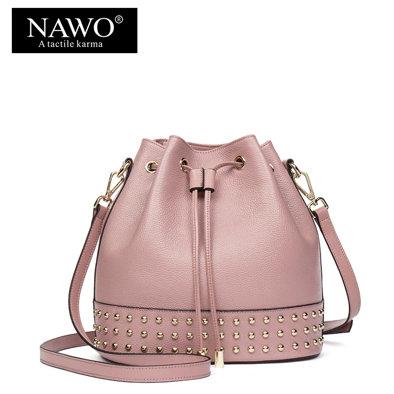 NAWO Designer Drawstring Women Bags Bucket Fashion Shoulder Bags Ladies Crossbody Bags Cow Genuine Leather Rivet Women Handbags 
NAWO Designer Drawstring Women Bags Bucket Fashion Shoulder Bags Ladies Crossbody Bags Cow Genuine Leather Rivet Women Handbags
