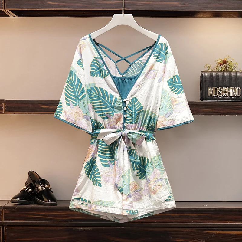 Milinsus Tropical Plants Women Rompers Print Belt Jumpsuit Summer Short Plus Size Casual Jumpsuit Female V-neck Sexy Playsuit
Milinsus Tropical Plants Women Rompers Print Belt Jumpsuit Summer Short Plus Size Casual Jumpsuit Female V-neck Sexy Playsuit