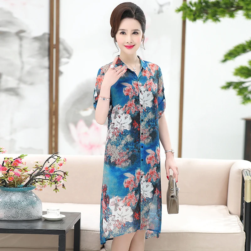 Women summer silk shirt elegant floral printed blouse lady soft chiffon cardigan | Женская одежда