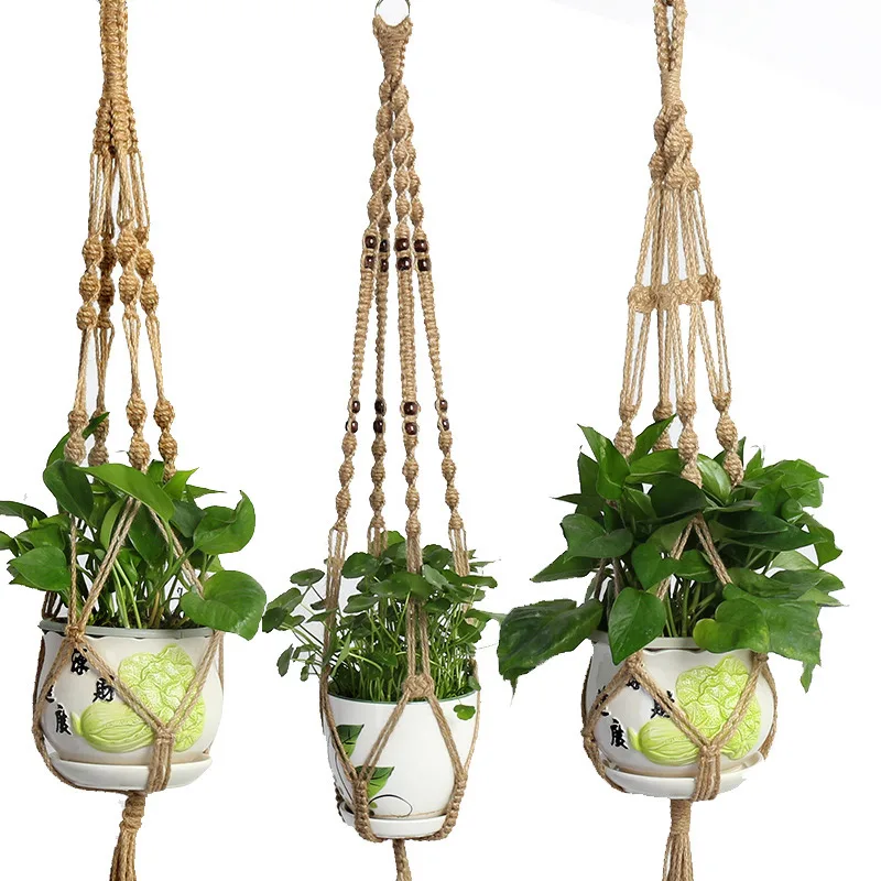 

1Pcs Home Garden Balcony Decor Portable Hand Knitting Plant Hanger Basket String Wall Hemp Ropes Natural Cordage Braided Craft