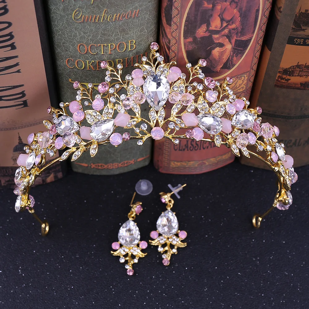 Gold Wedding Crown Bridal Tiaras with Earrings Pink Purple Headband for Women and Girls (Pink)
Gold Wedding Crown Bridal Tiaras with Earrings Pink Purple Headband for Women and Girls (Pink)