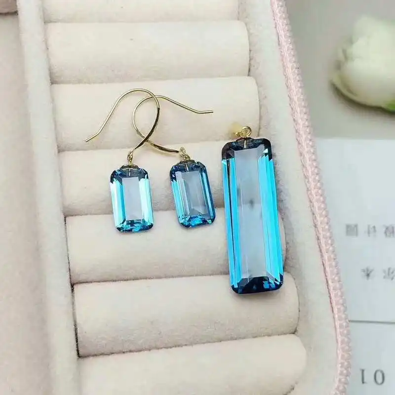 Fidelity Natural 10*24mm topaz 18k yellow gold rectangle fine jewelry sets for women natural blue gemstone earrings Pendant
Fidelity Natural 10*24mm topaz 18k yellow gold rectangle fine jewelry sets for women natural blue gemstone earrings Pendant