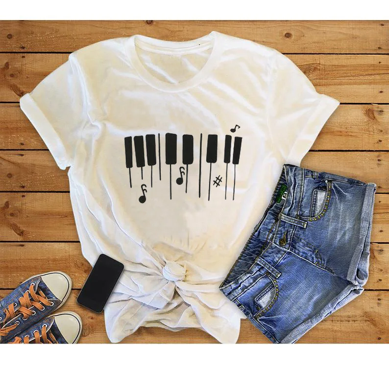 PIano key Music Graphic Woman's Short Sleeve Tops Tee Summer Harajuku Stylish Funny T-Shirt Simple personality for girls
PIano key Music Graphic Woman's Short Sleeve Tops Tee Summer Harajuku Stylish Funny T-Shirt Simple personality for girls