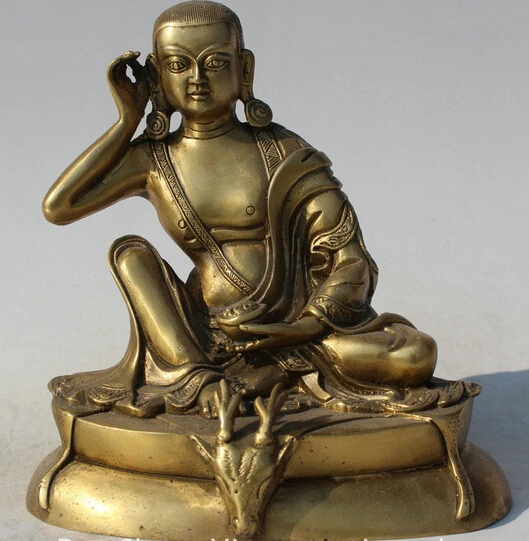 

283@g++6" Tibet Tibetan Buddhism Brass Seat Deer Head Milarepa Buddha Statue Sculpture