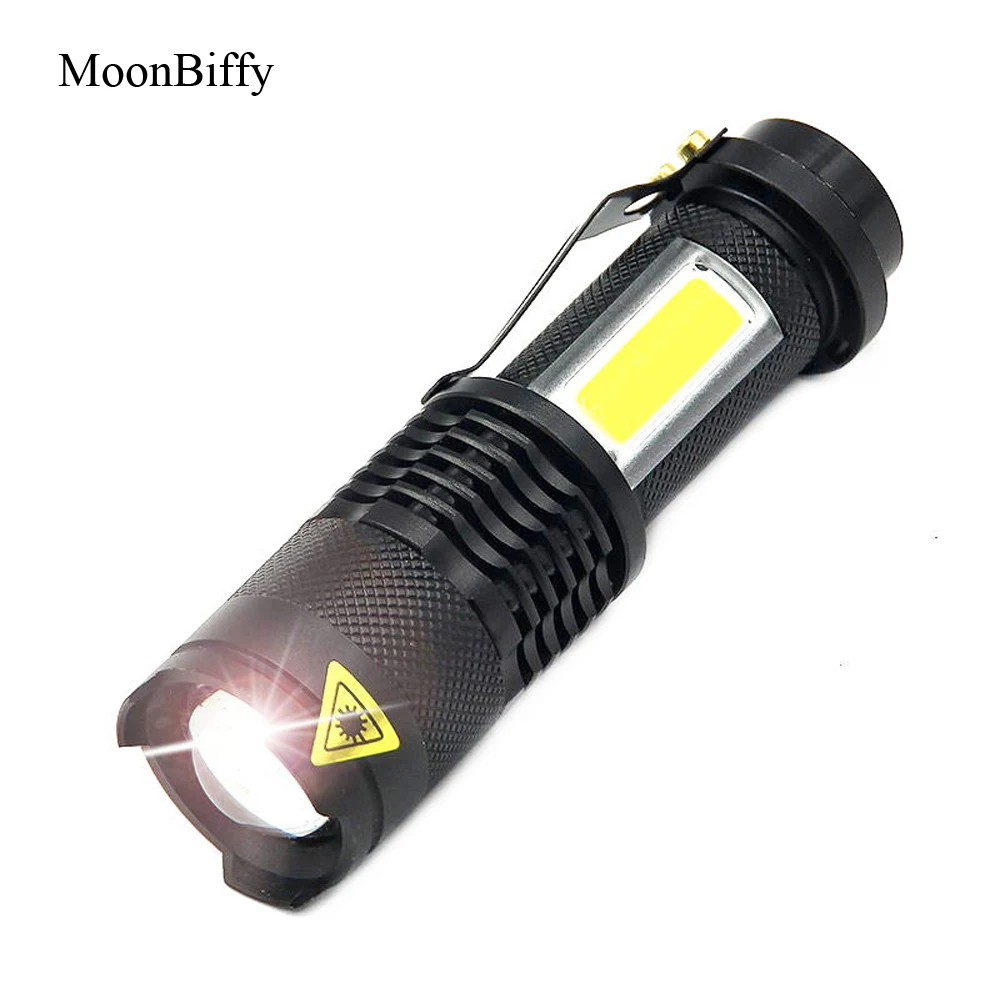 

MOONBIFFY Flashlight Portable Mini ZOOM 3800LM XML-Q5+COB LED Torch Flashlight Use AA 14500 Battery Waterproof in Life Lighting
