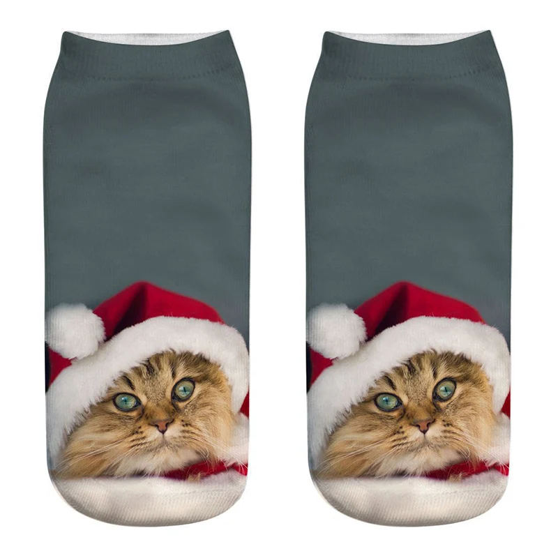 Cute Cat Short Socks 3D Printing Animal Harajuku Ankle Female Stocking Women Lingerie Men Streetwear Solid Black Pokemon Warmer (8)