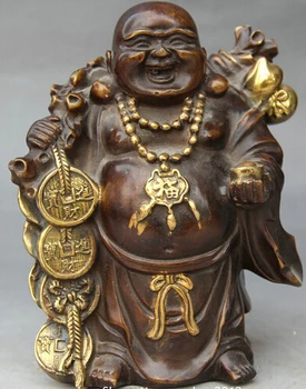 Fast shipping 7.6" Chinese Bronze Gilt Wealth Money Bag Gourd Happy Laugh Maitreya Buddha Statue
Fast shipping 7.6" Chinese Bronze Gilt Wealth Money Bag Gourd Happy Laugh Maitreya Buddha Statue