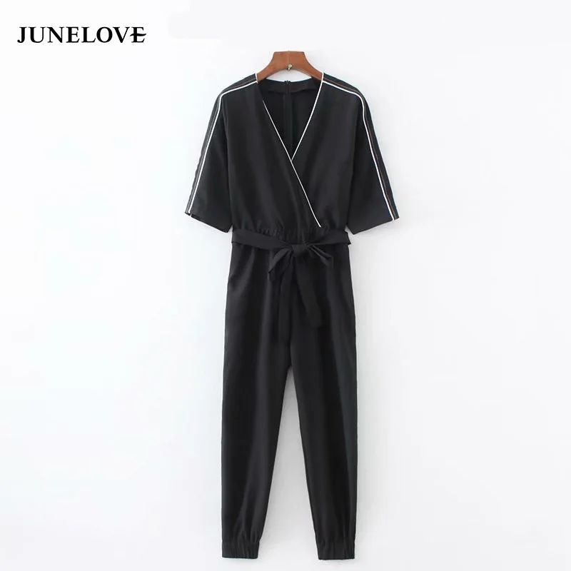 2019 autumn vintage v neck three quarter sleeve siamese bow tied sashes jumpsuits hit color casual slim overalls rompers
2019 autumn vintage v neck three quarter sleeve siamese bow tied sashes jumpsuits hit color casual slim overalls rompers
