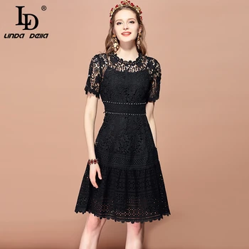 LD LINDA DELLA 2019 Fashion Runway Summer Dress Women's Short Sleeve Hollow out Lace Floral Embroidered Vintage Black Dress 
LD LINDA DELLA 2019 Fashion Runway Summer Dress Women's Short Sleeve Hollow out Lace Floral Embroidered Vintage Black Dress