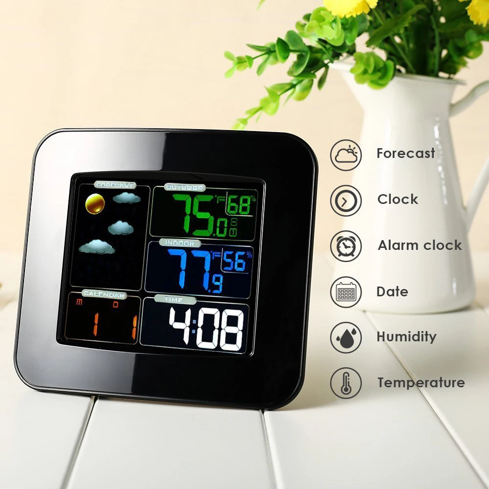 LCD Digital In/Outdoor Temperature Humidity Barometer Wireless Weather Station Color Snooze Alarm Clock Weather Forecast Meter
LCD Digital In/Outdoor Temperature Humidity Barometer Wireless Weather Station Color Snooze Alarm Clock Weather Forecast Meter