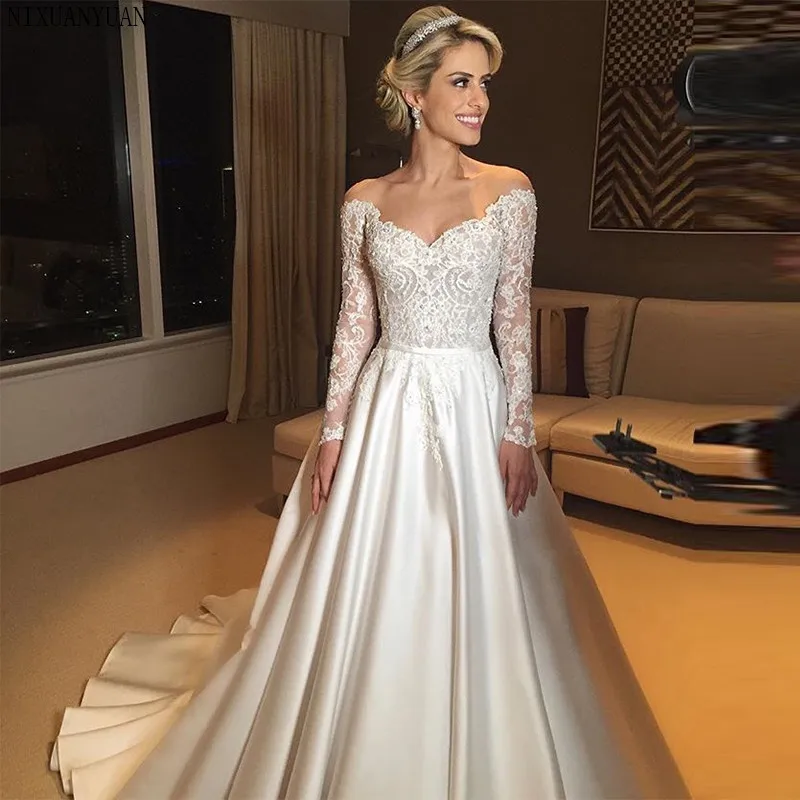 Vintage Off The Shoulder Wedding Dresses Illusion Long Sleeves A-line Vestido De Noiva Bridal Gowns for Winter Wedding
Vintage Off The Shoulder Wedding Dresses Illusion Long Sleeves A-line Vestido De Noiva Bridal Gowns for Winter Wedding