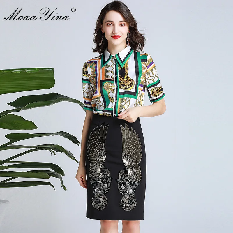 MoaaYina Fashion Designer Set Spring Summer Women Short sleeve Print Elegant Shirt Tops+Wing Embroidery Skirt Two-piece suit
MoaaYina Fashion Designer Set Spring Summer Women Short sleeve Print Elegant Shirt Tops+Wing Embroidery Skirt Two-piece suit