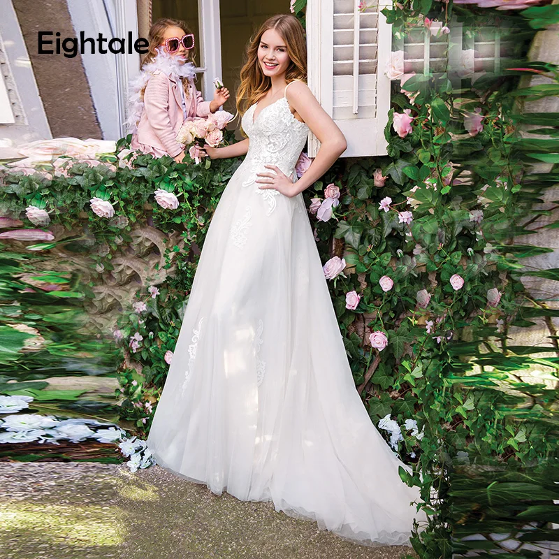 Eightale Wedding Dress 2019 Spaghetti Strap Appliques Lace A-Line Bride Dress Princess Wedding Gowns abito sposa spiaggia
Eightale Wedding Dress 2019 Spaghetti Strap Appliques Lace A-Line Bride Dress Princess Wedding Gowns abito sposa spiaggia