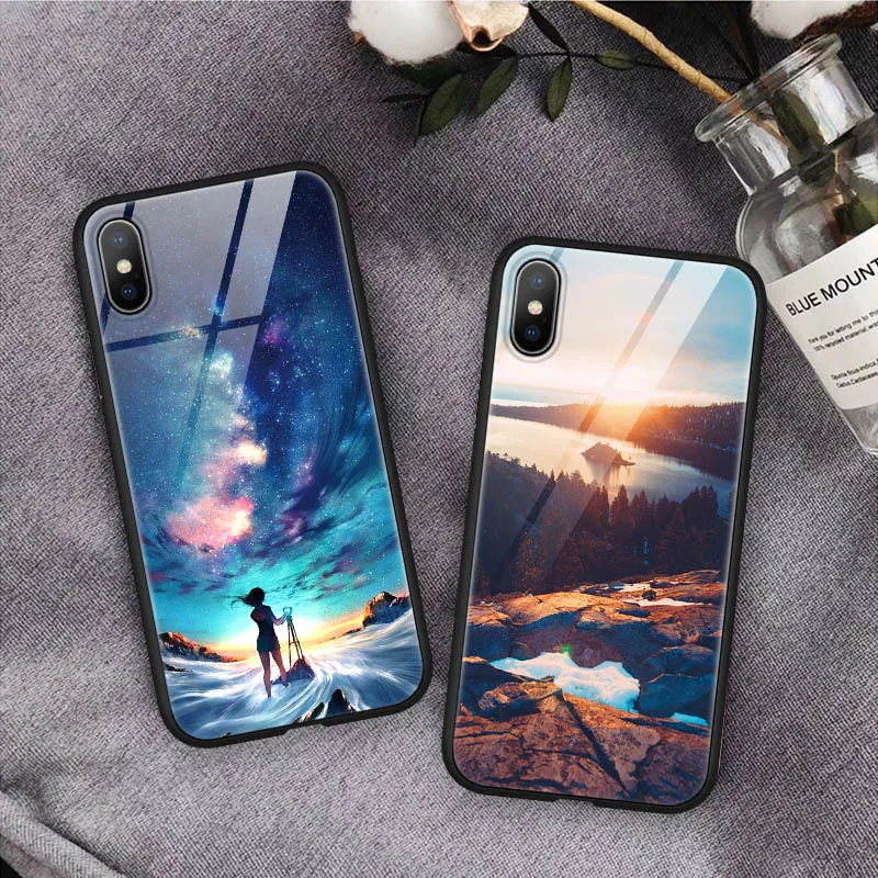 Чехол из закаленного стекла с узором для Samsung Galaxy Note 8 9 iphone XR X XS Max 6 S 7 Plus чехол Meizu 16X
