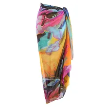 Пляжное платье для женщин, богемное шифоновое платье для купания, парео-шарф, Пляжное накидка, накидка, кафтан, саронг, бикини, накидка, vestido ...(China)