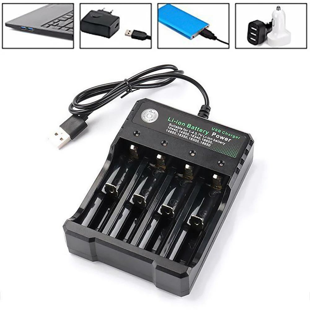 

18650 Li-ion Safe Intelligent LED Indicator Fast Portable 4 Slot Black Vape Battery Charger Independent Charging USB