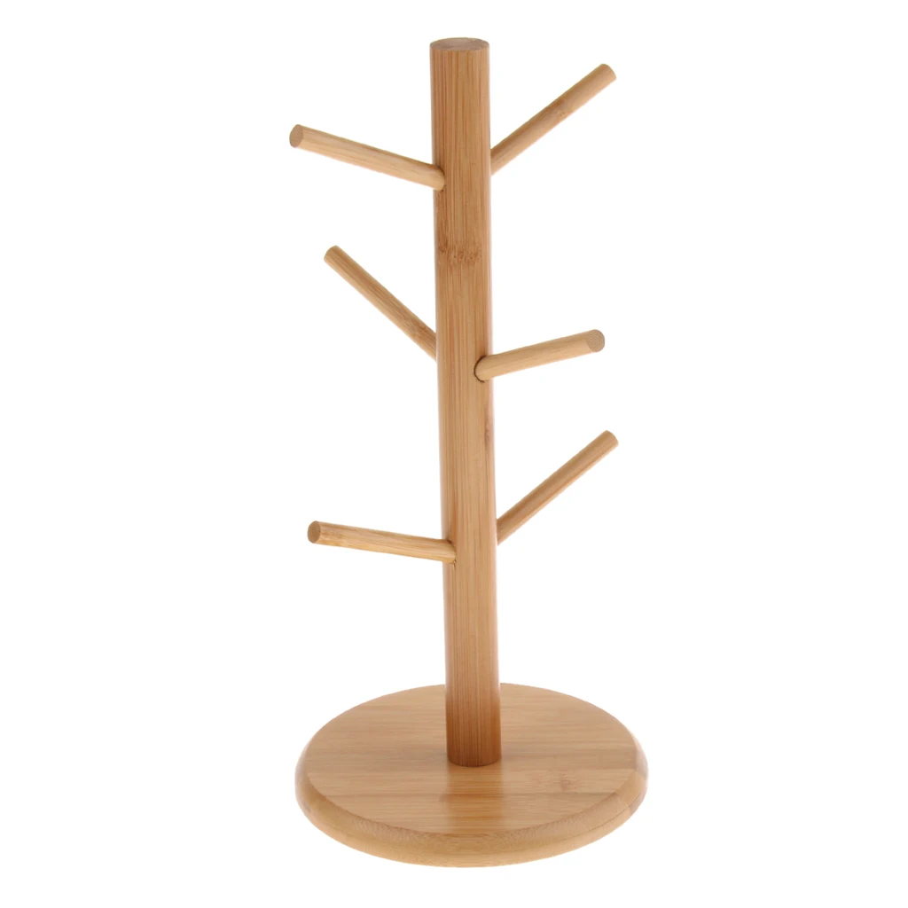 Bamboo Wood Mug Tree Stand Kitchen Storage Rack Tea Coffee Cup Holder Organizing Shelf