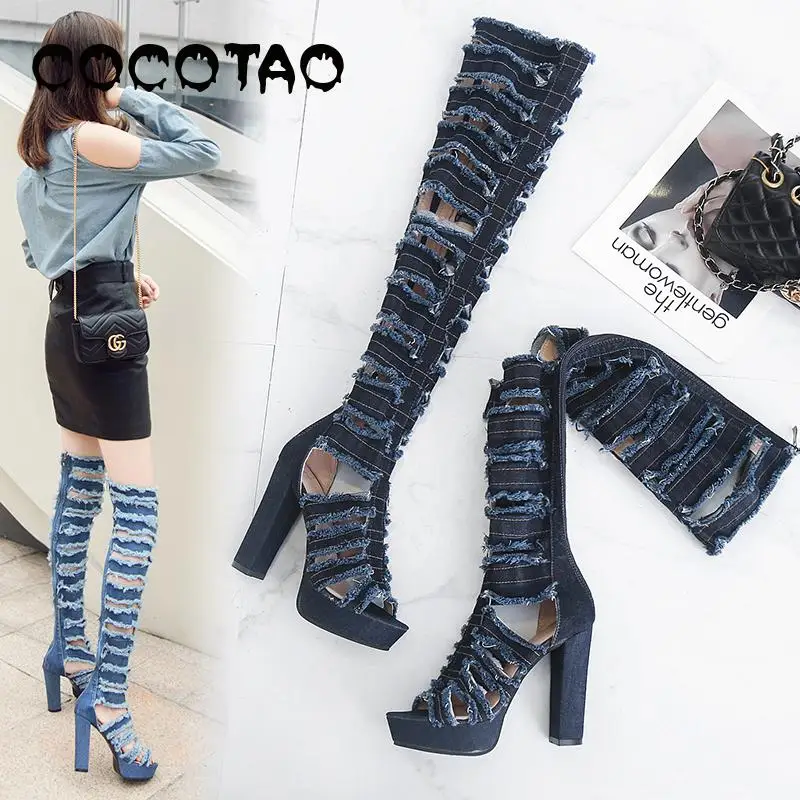 European Summer New Europe And The United States Big Yards Hot Style High Heel Cool Denim Women's Boots Knee-high Boots60
European Summer New Europe And The United States Big Yards Hot Style High Heel Cool Denim Women's Boots Knee-high Boots60