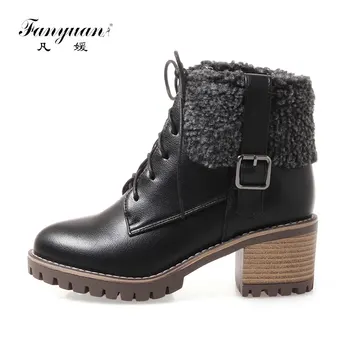 Fanyuan Fashion belt buckle Motorcycle boots Thick bottom High heel boots Solid Lace-Up ankle boots women warm winter shoes
Fanyuan Fashion belt buckle Motorcycle boots Thick bottom High heel boots Solid Lace-Up ankle boots women warm winter shoes